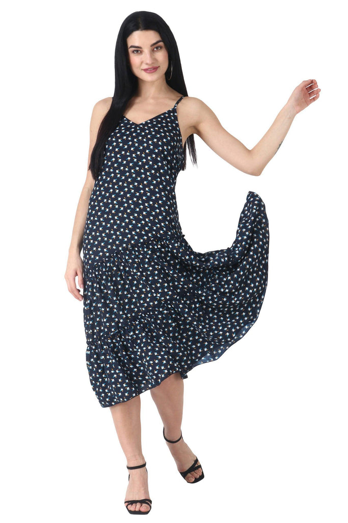 Model wearing Polyester Mini Dress with Pattern type: Bird -6