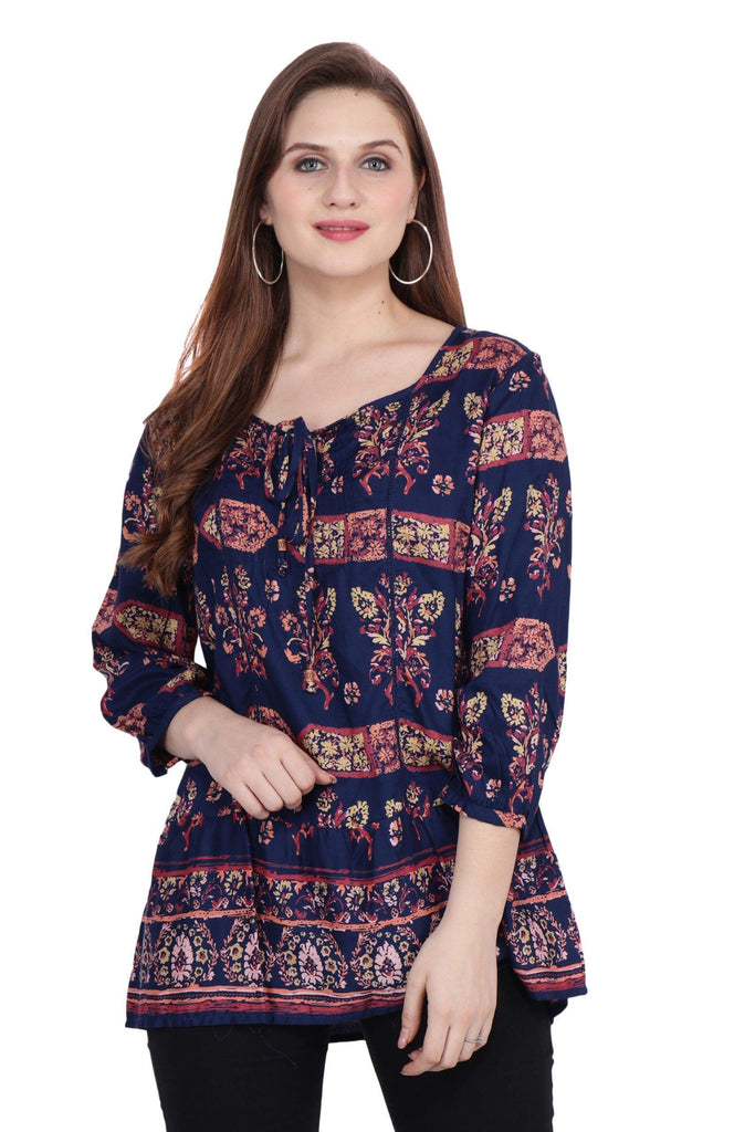 Model wearing Viscose Top with Pattern type: Bouquet -1