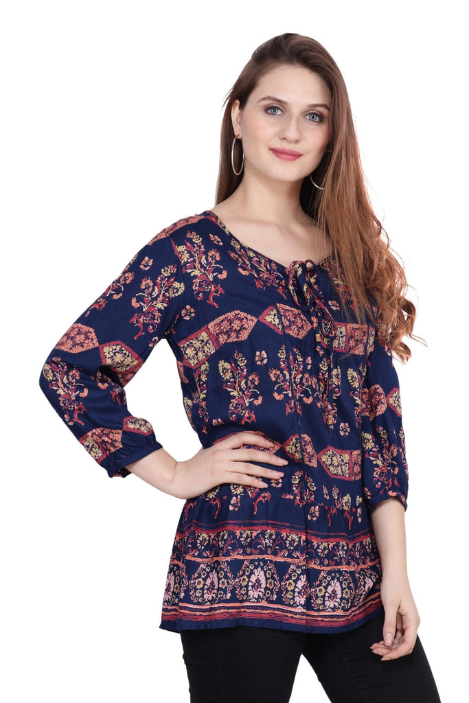 Model wearing Viscose Top with Pattern type: Bouquet -3