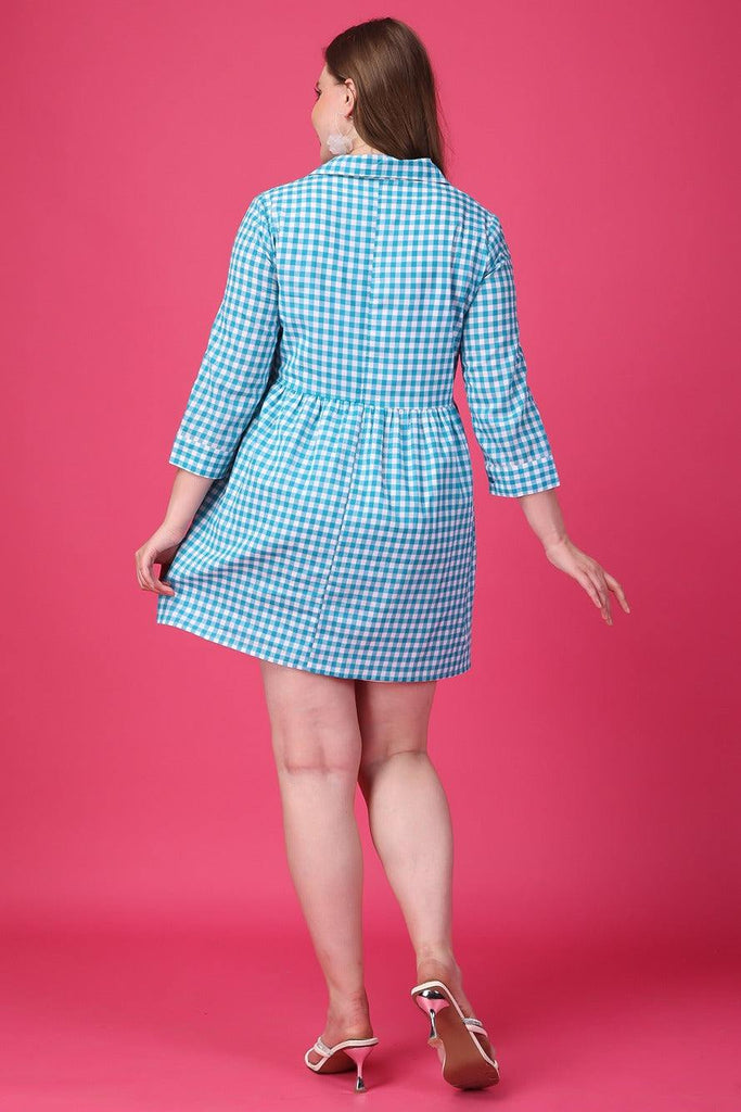 Model wearing Cotton Mini Dress with Pattern type: Checked-6