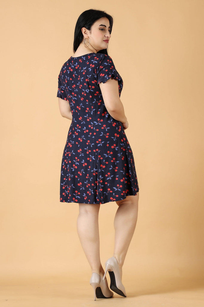 Model wearing Rayon Mini Dress with Pattern type: Cherry-5