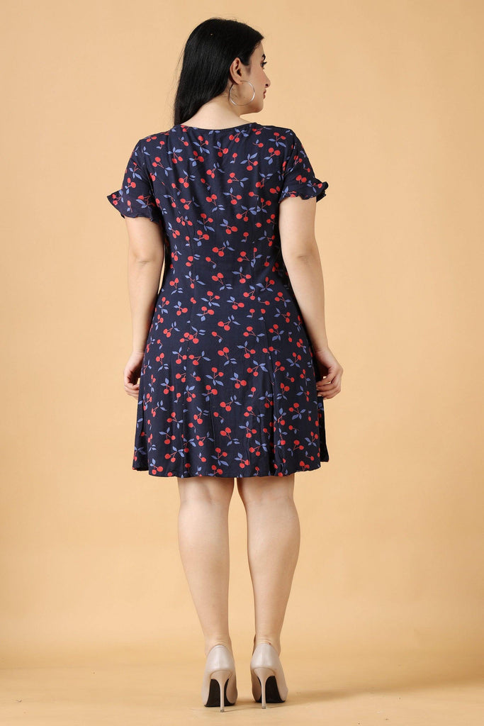 Model wearing Rayon Mini Dress with Pattern type: Cherry-7