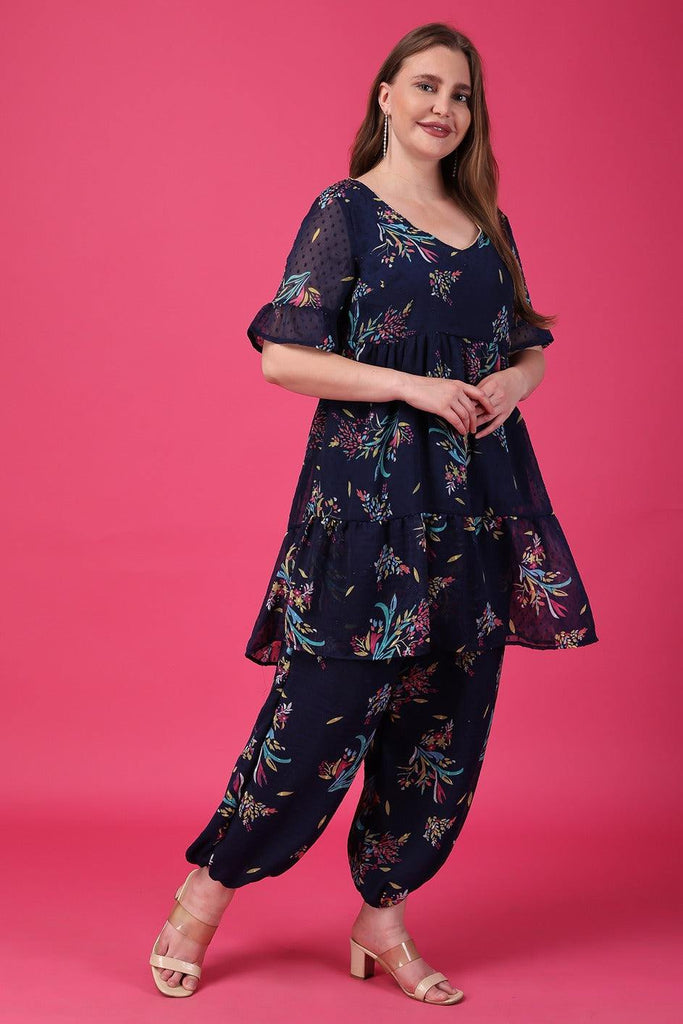 Model wearing Polyster Chiffon Co-ord Set with Pattern type: Floral-4