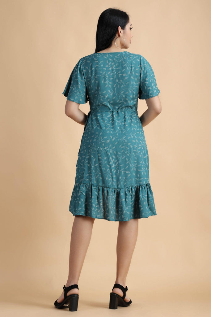 Model wearing Viscose Crepe Mini Dress with Pattern type: Floral-2