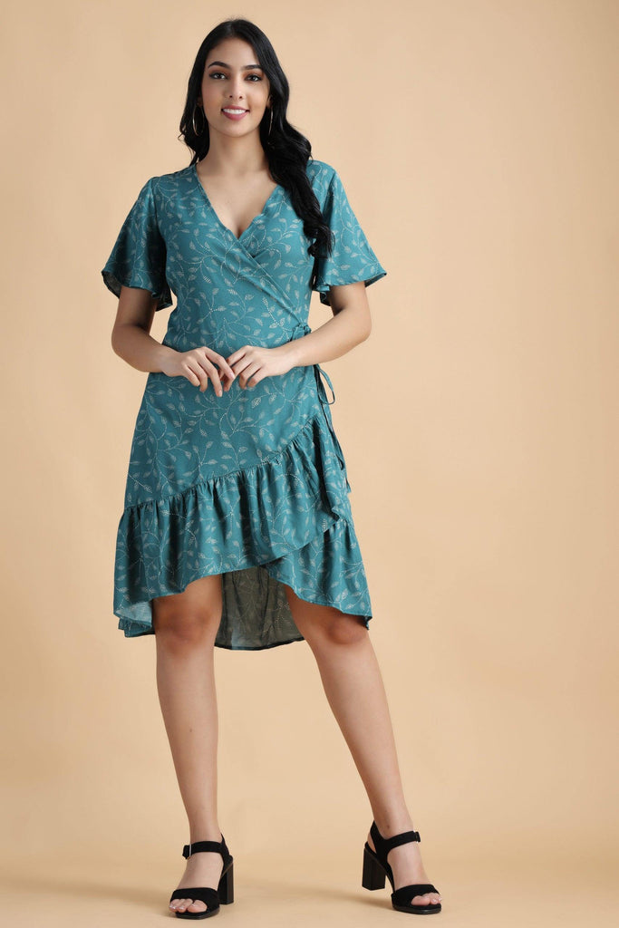 Model wearing Viscose Crepe Mini Dress with Pattern type: Floral-6