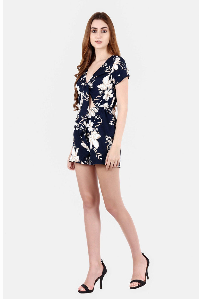 Model wearing Polyester Playsuit with Pattern type: Floral-5