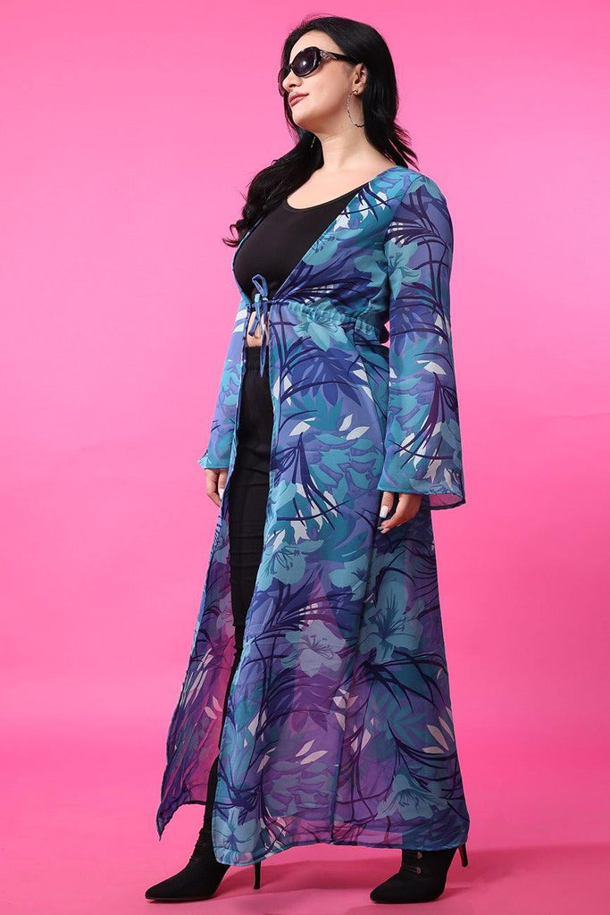 Model wearing Polyster Georgette Shrug with Pattern type: Floral-8