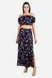 Blue Floral Off Shoulder Top with Slit Skirt