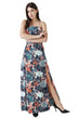 Blue Floral Printed Bandana Top with Slit Skirt