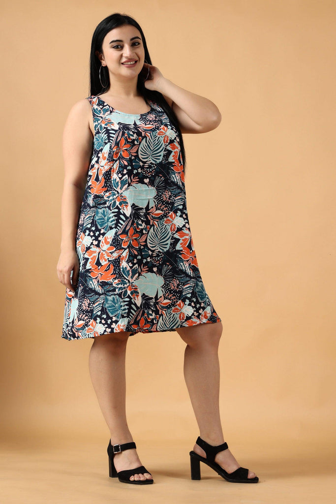 Model wearing Poly Crepe Mini Dress with Pattern type: Floral-6