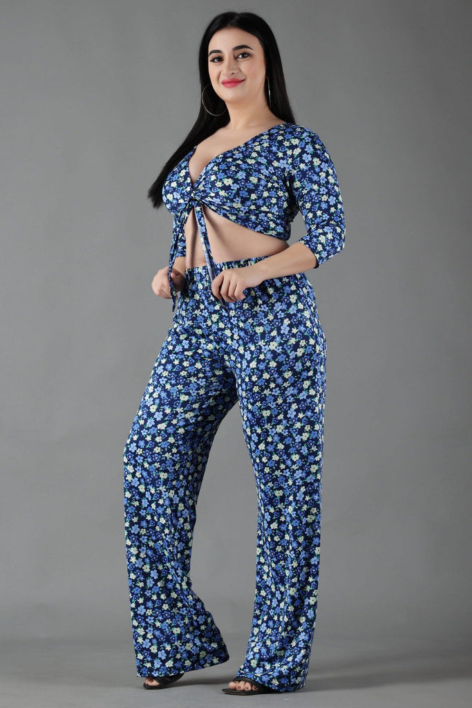 Model wearing Poly Lycra Co-ord Set with Pattern type: Floral-1