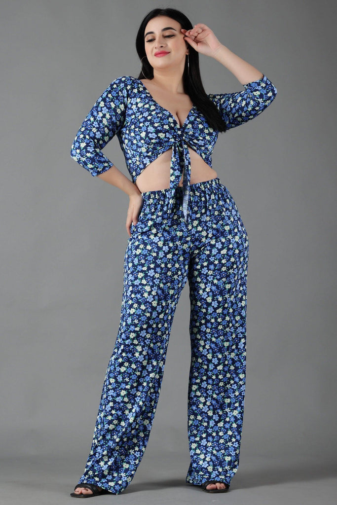 Model wearing Poly Lycra Co-ord Set with Pattern type: Floral-5