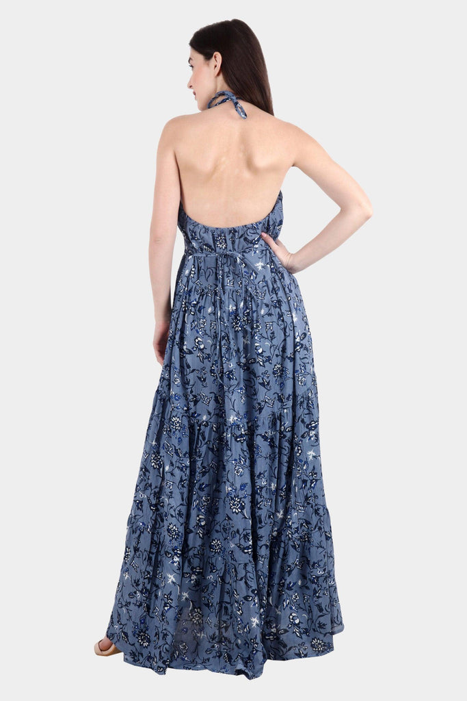 Model wearing Viscose Crepe Maxi Dress with Pattern type: Floral-4