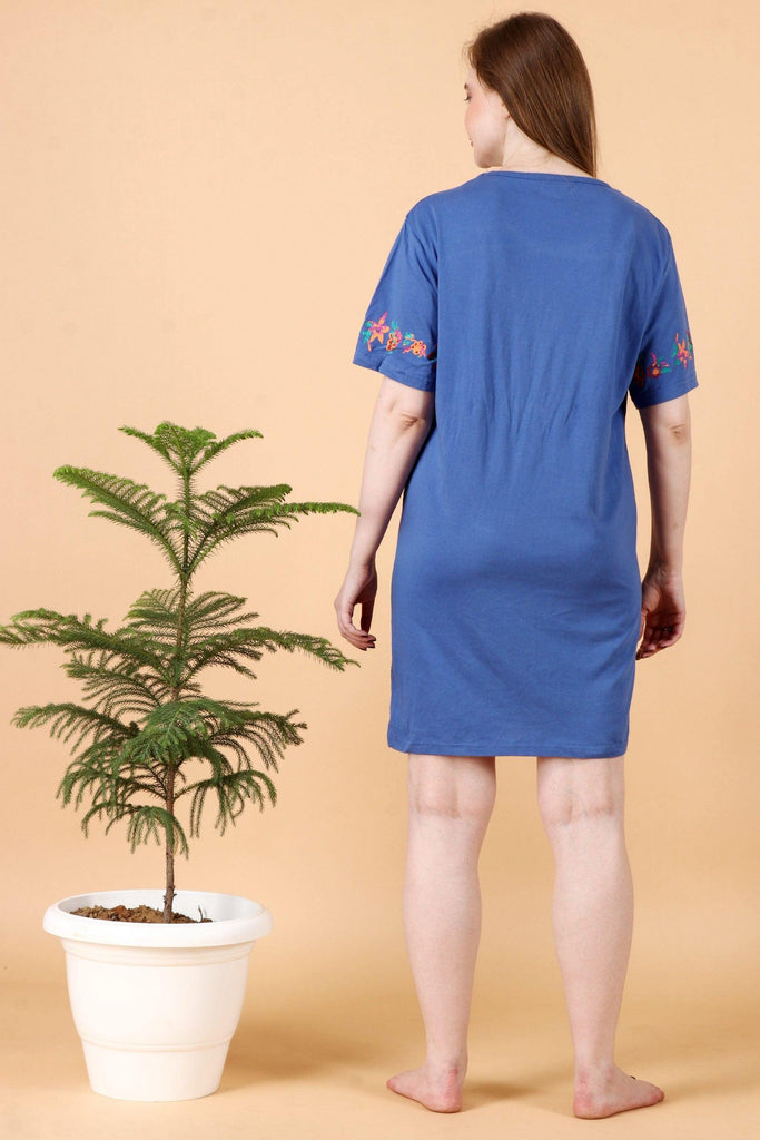 Model wearing Cotton Elastane Mini Night Dress with Pattern type: Floral-2