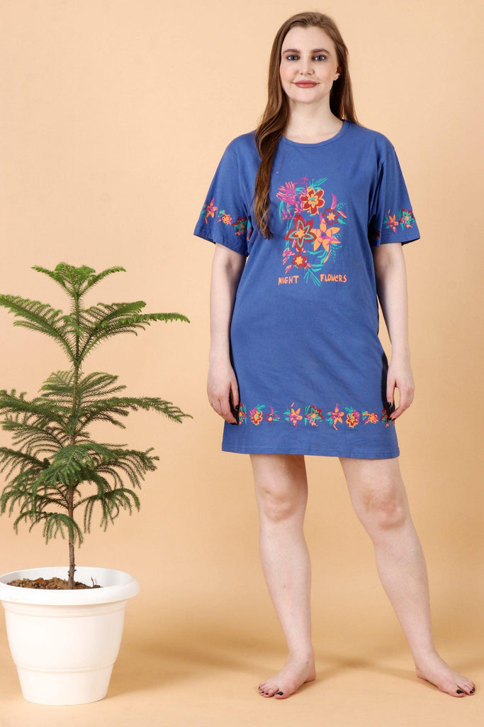 Model wearing Cotton Elastane Mini Night Dress with Pattern type: Floral-5