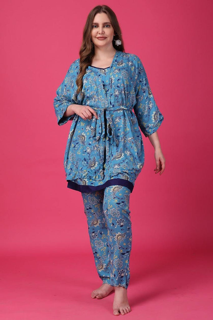 Model wearing Rayon Night Suit Set with Pattern type: Floral-2