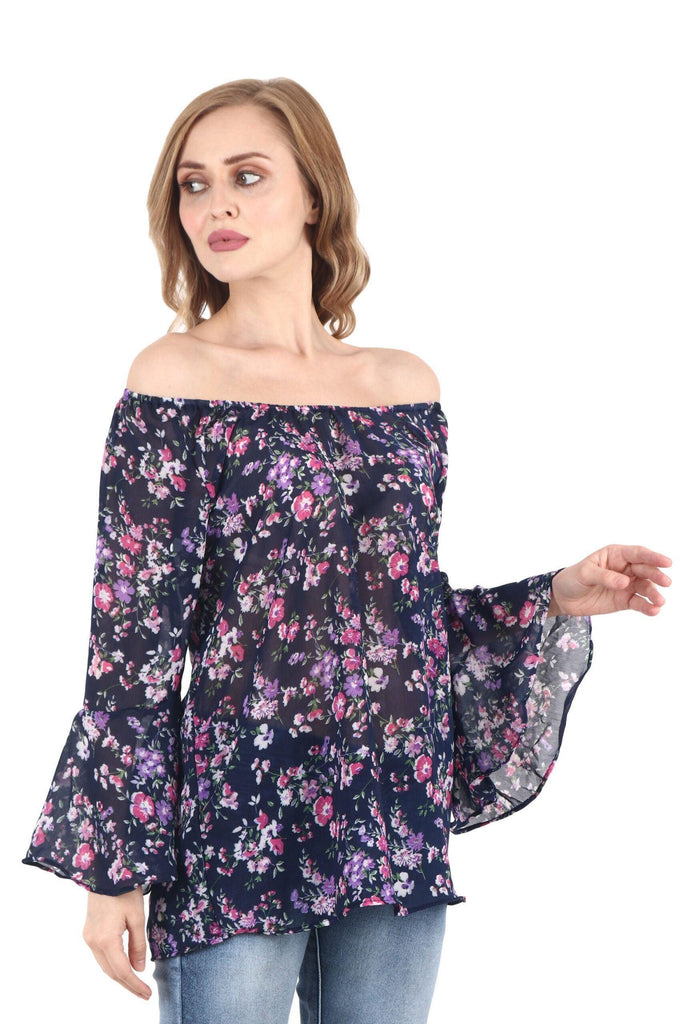 Model wearing Viscose Crepe Top with Pattern type: Floral-1