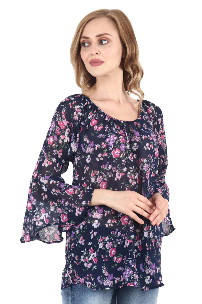 Model wearing Viscose Crepe Top with Pattern type: Floral-3