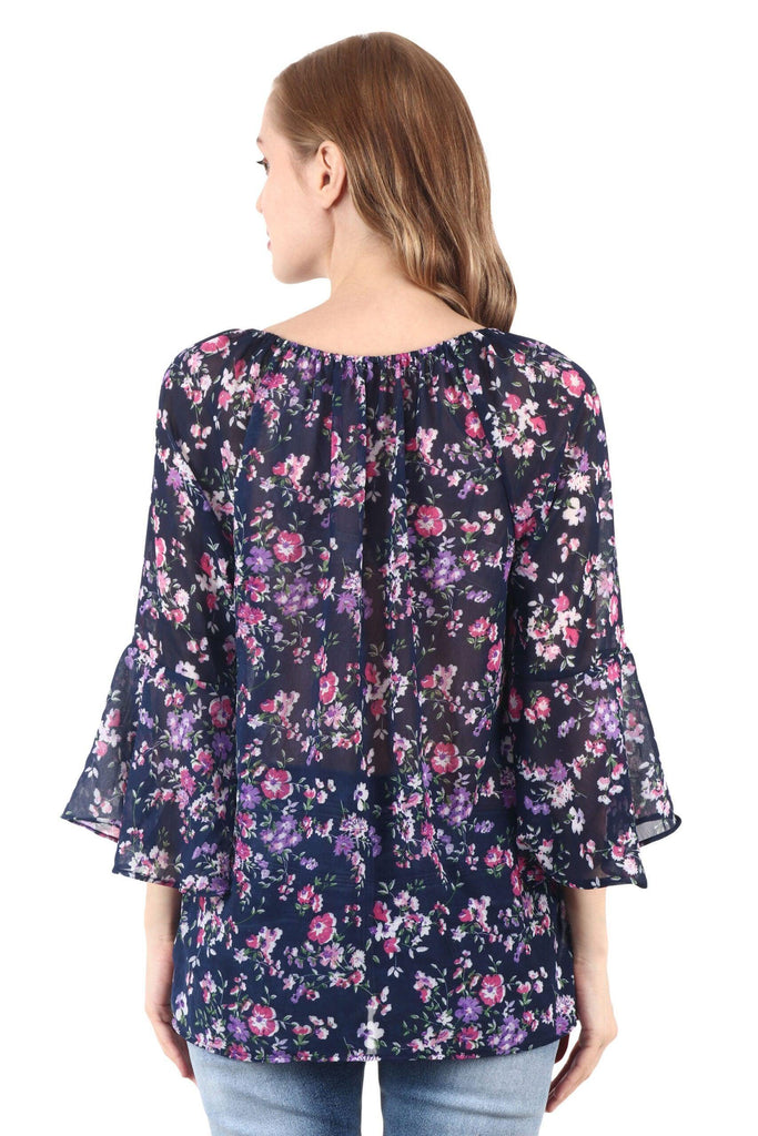 Model wearing Viscose Crepe Top with Pattern type: Floral-7