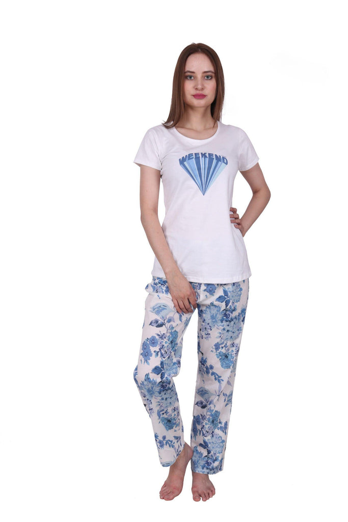 Model wearing Cotton Pyjamas with Pattern type: Floral-5