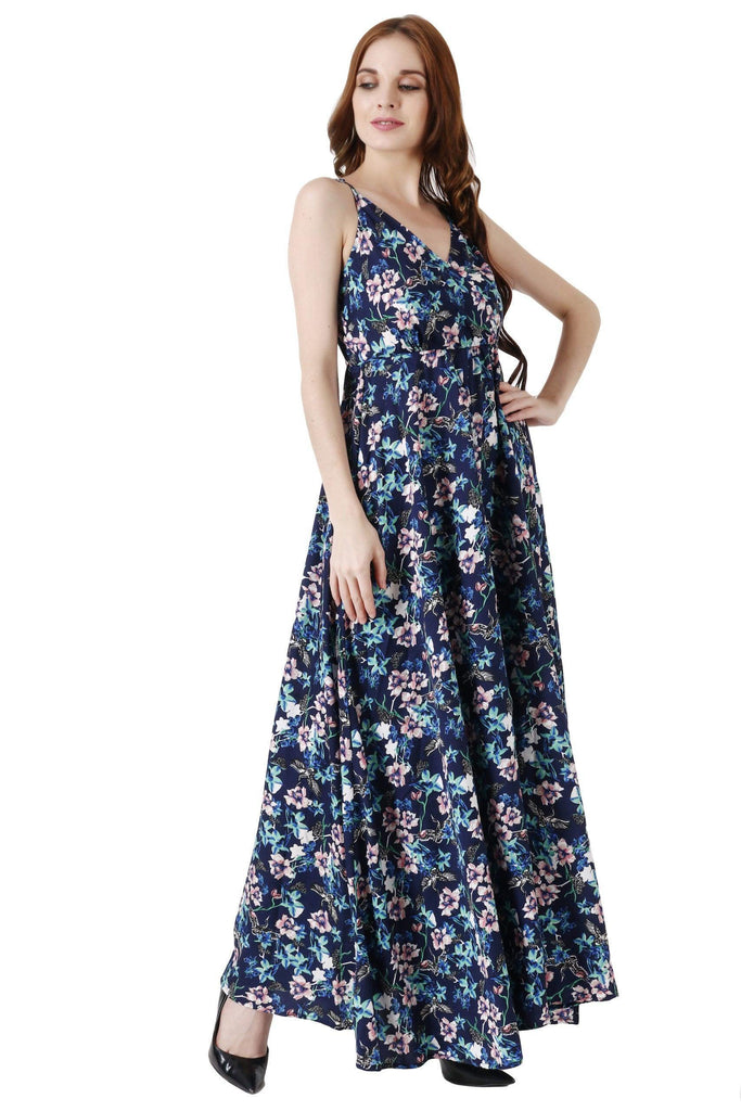 Model wearing Poly Crepe Maxi Dress with Pattern type: Floral-4