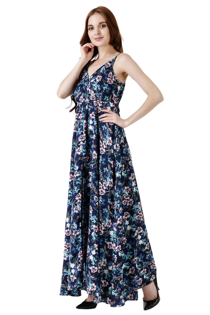 Model wearing Poly Crepe Maxi Dress with Pattern type: Floral-5