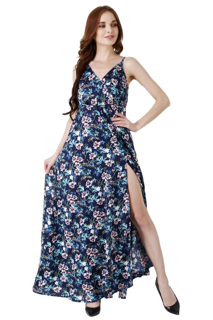 Model wearing Poly Crepe Maxi Dress with Pattern type: Floral-6