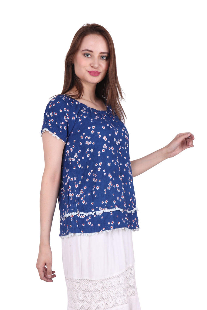 Model wearing Viscose Crepe Top with Pattern type: Floral-1