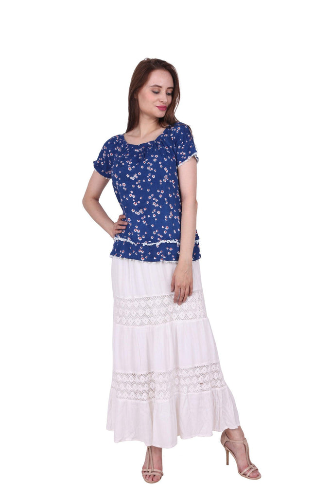 Model wearing Viscose Crepe Top with Pattern type: Floral-2