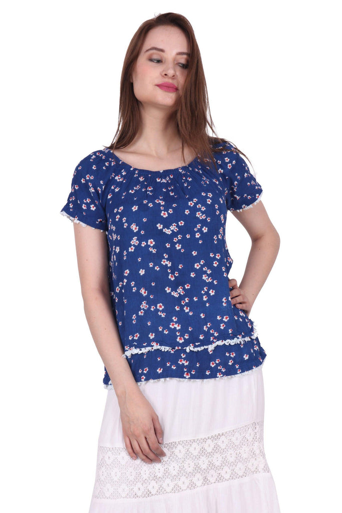 Model wearing Viscose Crepe Top with Pattern type: Floral-3