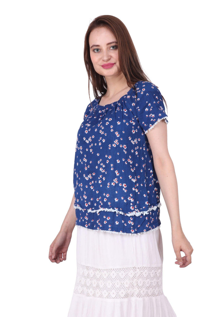 Model wearing Viscose Crepe Top with Pattern type: Floral-4