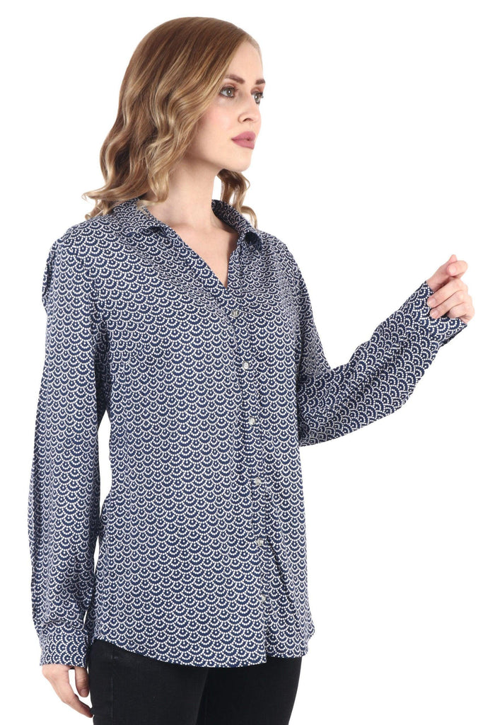 Model wearing Rayon Shirt with Pattern type: Graphic-3