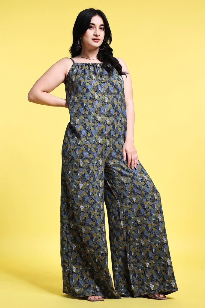 Model wearing Poly Crepe Jumpsuit with Pattern type: Small Print-2