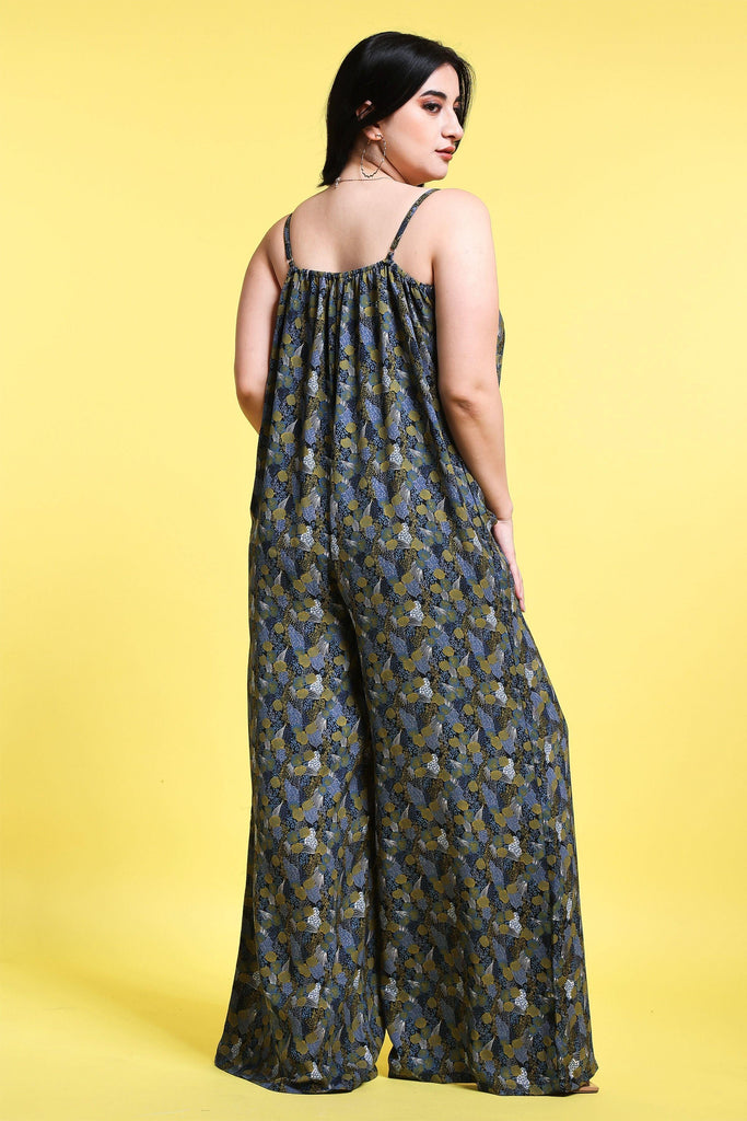 Model wearing Poly Crepe Jumpsuit with Pattern type: Small Print-5