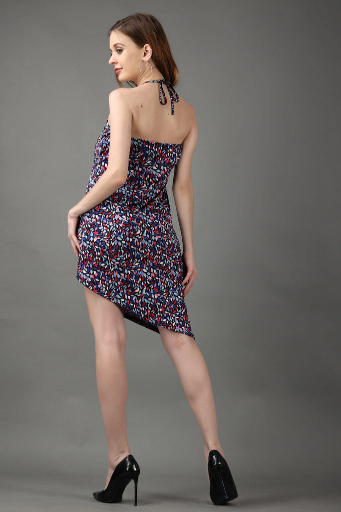 Model wearing Poly Lycra Mini Dress with Pattern type: Leaf-2