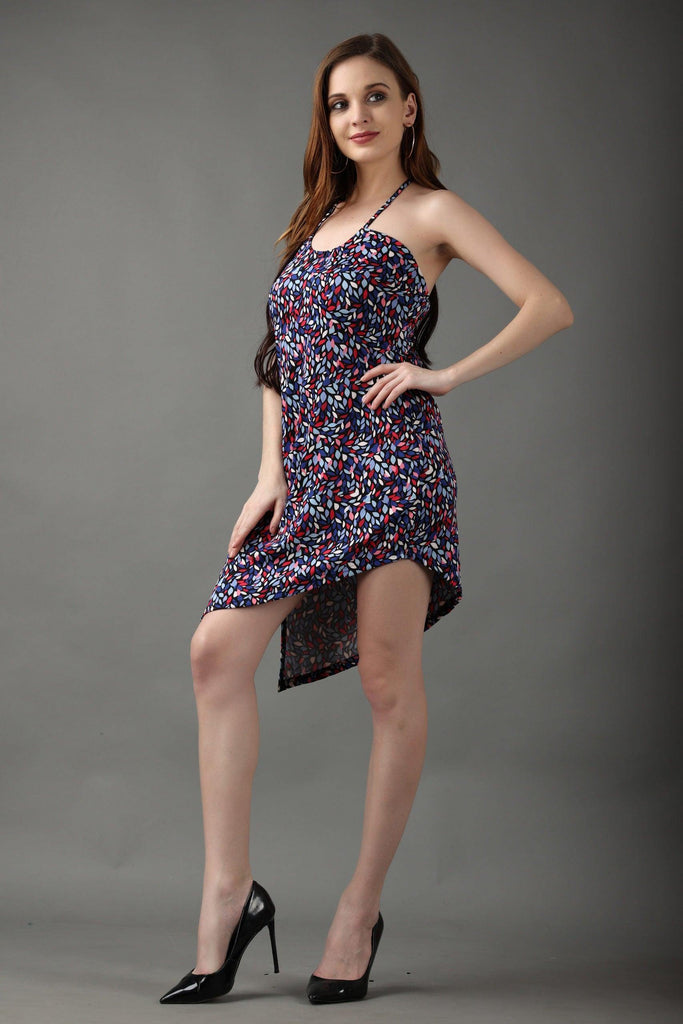 Model wearing Poly Lycra Mini Dress with Pattern type: Leaf-6