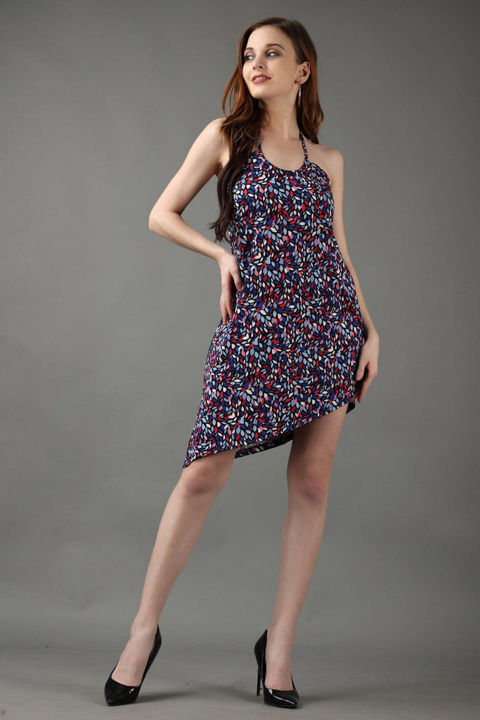 Model wearing Poly Lycra Mini Dress with Pattern type: Leaf-7