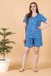 Blue Leaves Printed Night Suit Set with Shorts