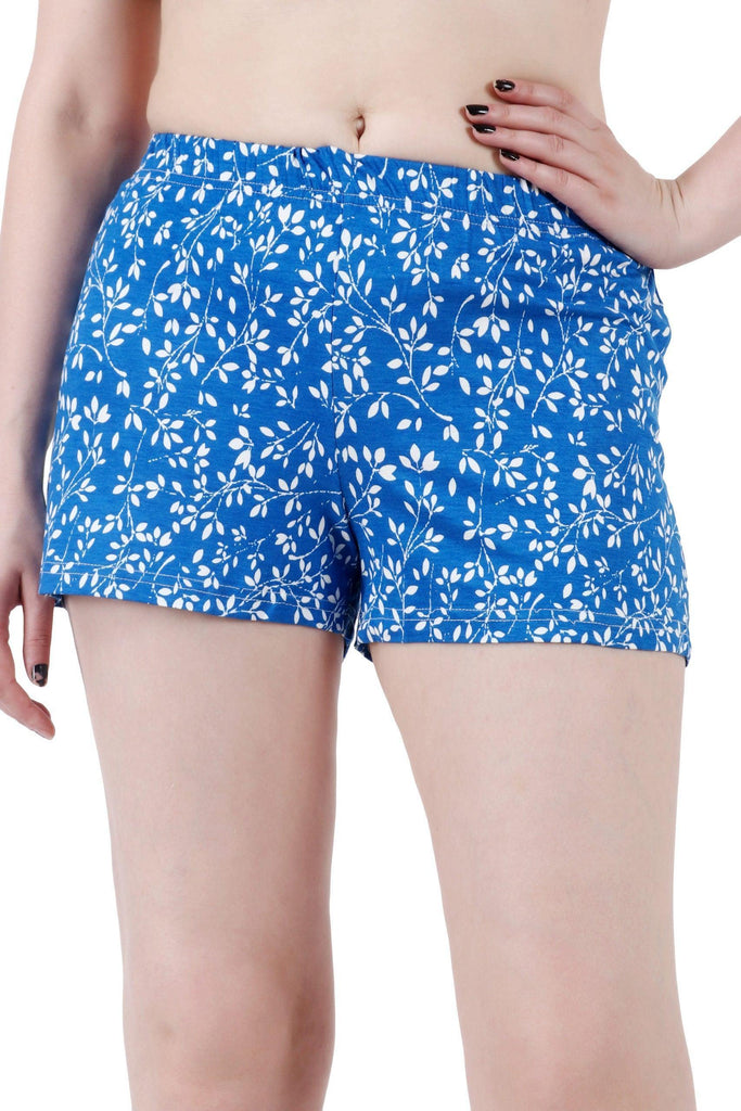 Model wearing Viscose Lycra Shorts with Pattern type: Leaf-1