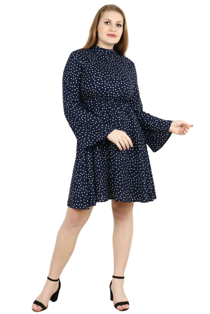 Model wearing Rayon Mini Dress with Pattern type: Polka Dots-5
