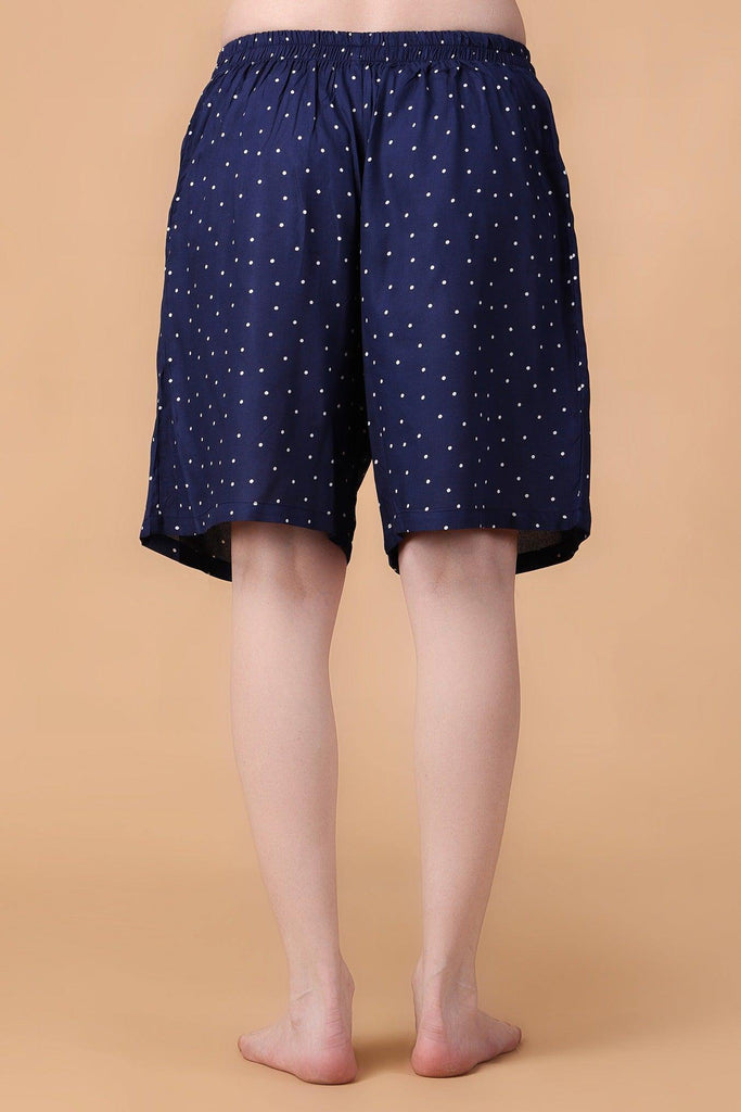 Model wearing Rayon Shorts with Pattern type: Polka Dots-3