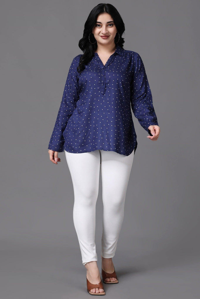 Model wearing Rayon Tunic with Pattern type: Polka Dots-2