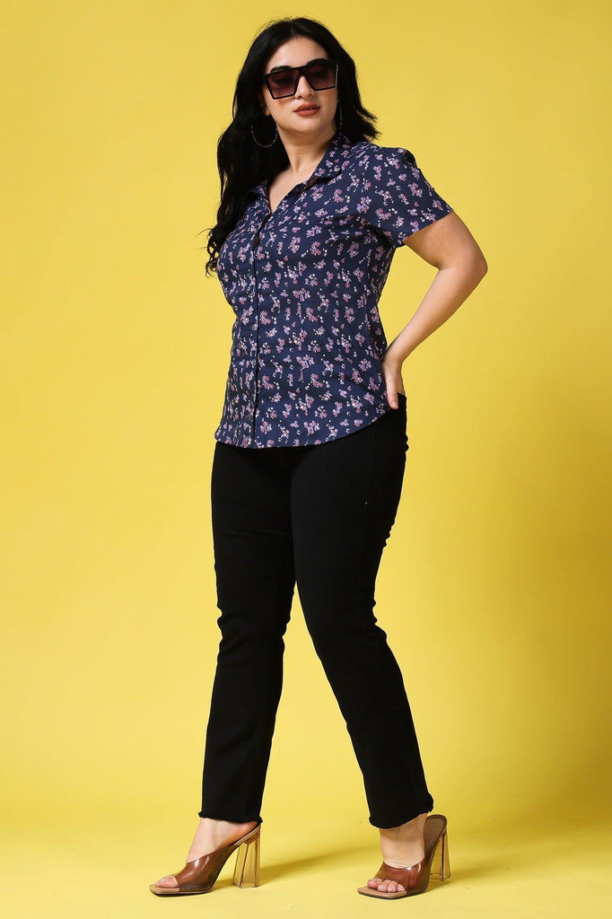 Model wearing Cotton Voil Shirt with Pattern type: Floral-7