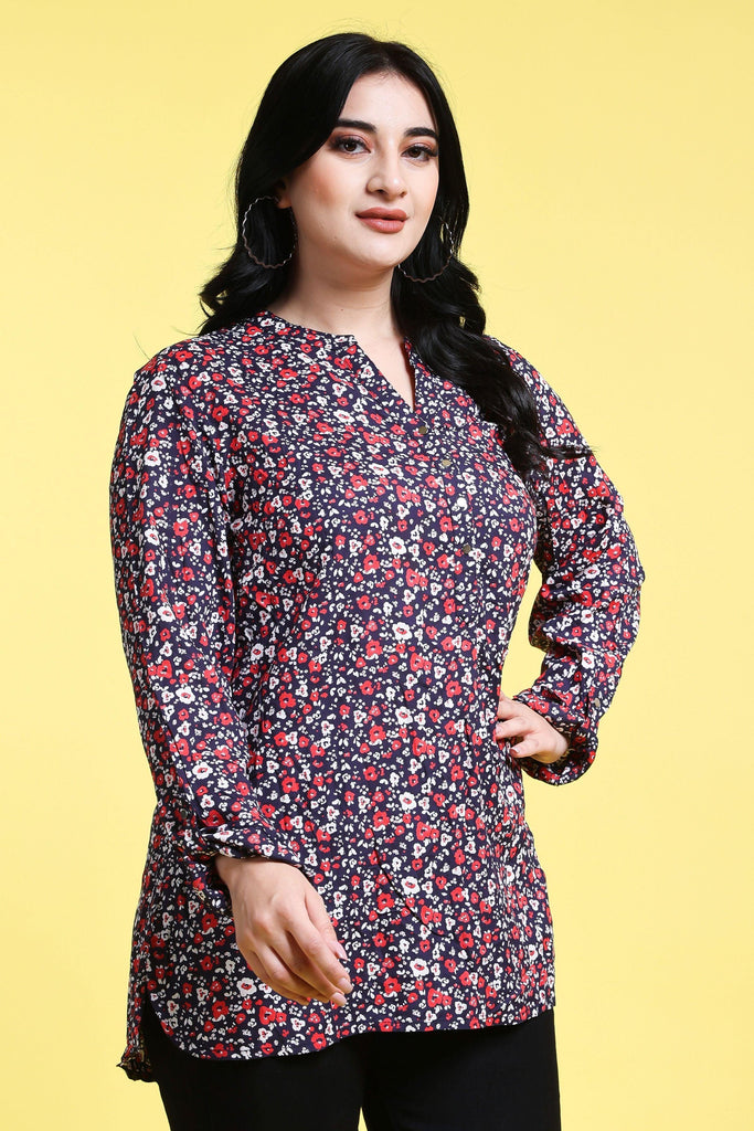 Model wearing Rayon Tunic with Pattern type: Floral-3