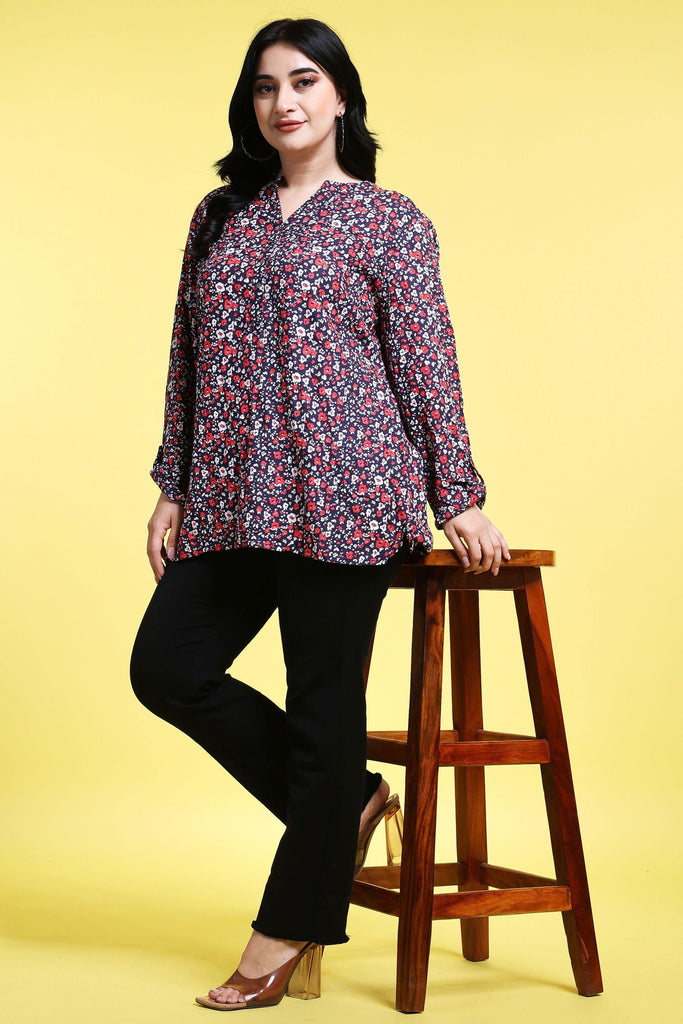 Model wearing Rayon Tunic with Pattern type: Floral-7