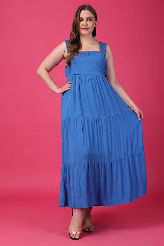 Model wearing Viscose Crepe Maxi Dress with Pattern type: Solid-2