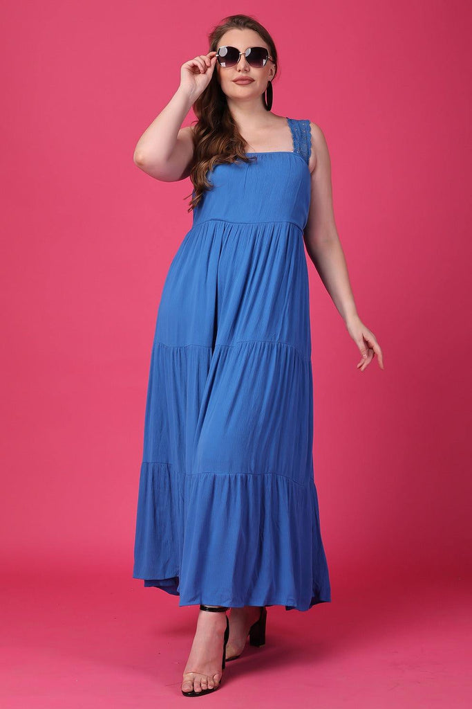 Model wearing Viscose Crepe Maxi Dress with Pattern type: Solid-6