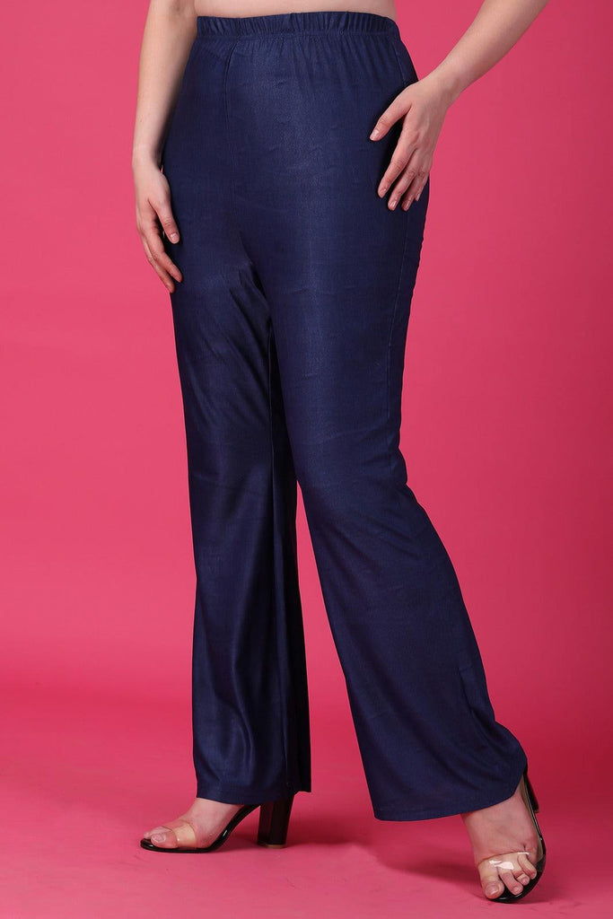 Model wearing Polyester Elastane Pant with Pattern type: Solid-2