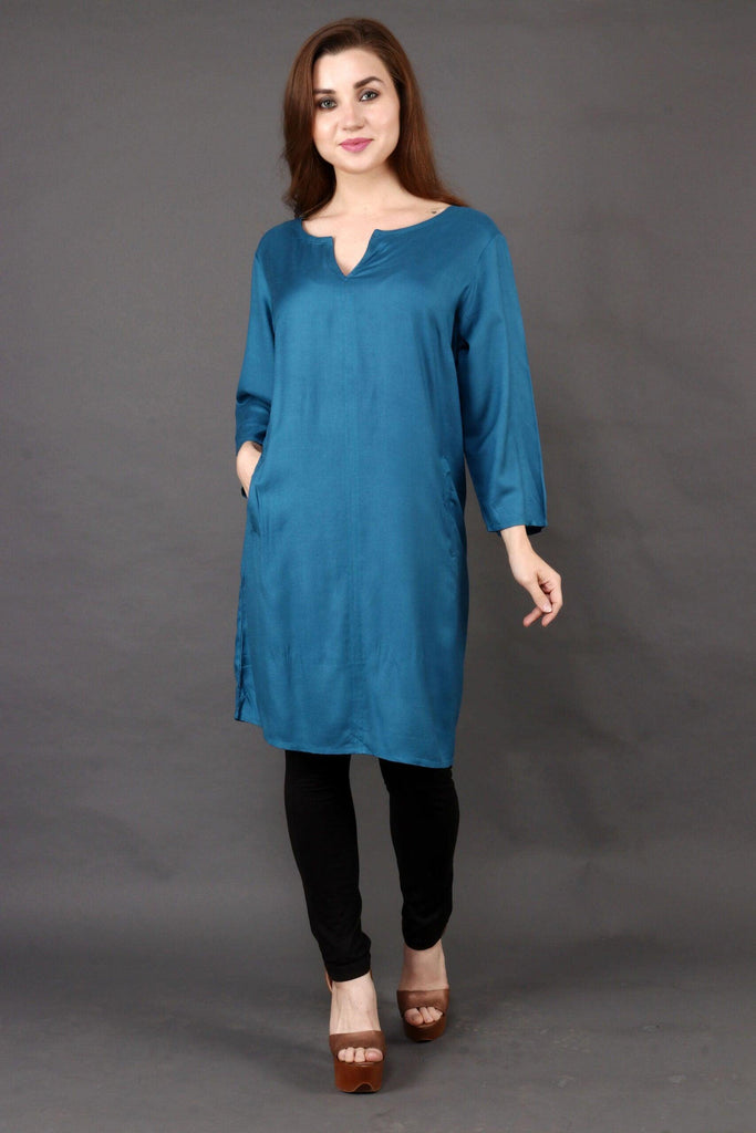 Model wearing Poly Crepe Kurti with Pattern type: Solid-4