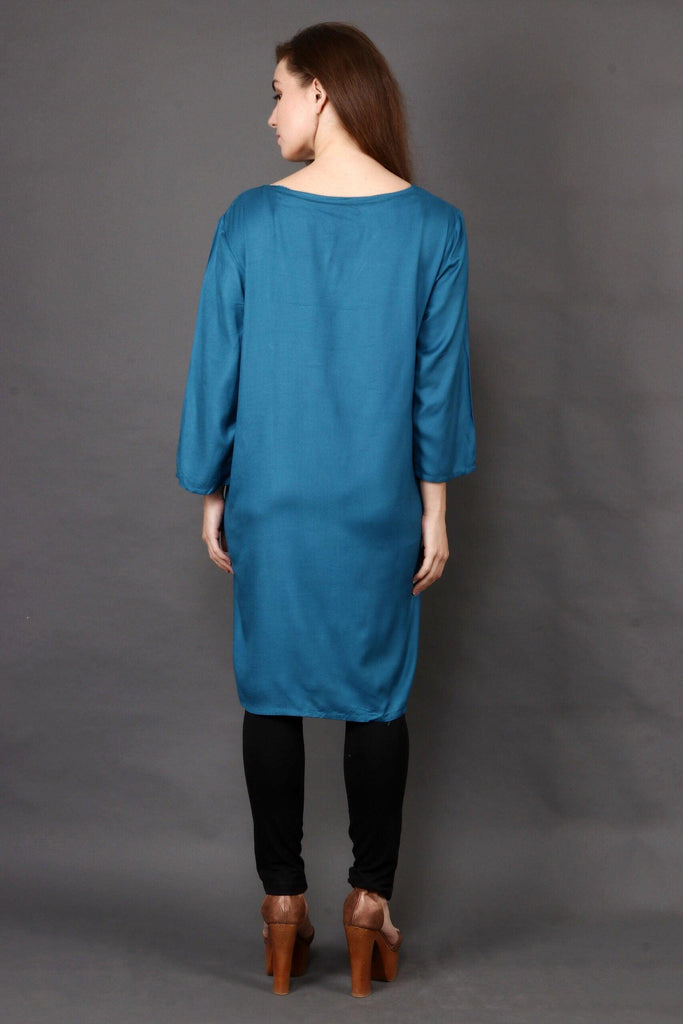Model wearing Poly Crepe Kurti with Pattern type: Solid-5